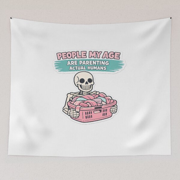 Item preview, Funny Skeleton Pink Laundry Basket Adulting Meme Sticker designed and sold by MIROUZ2000.