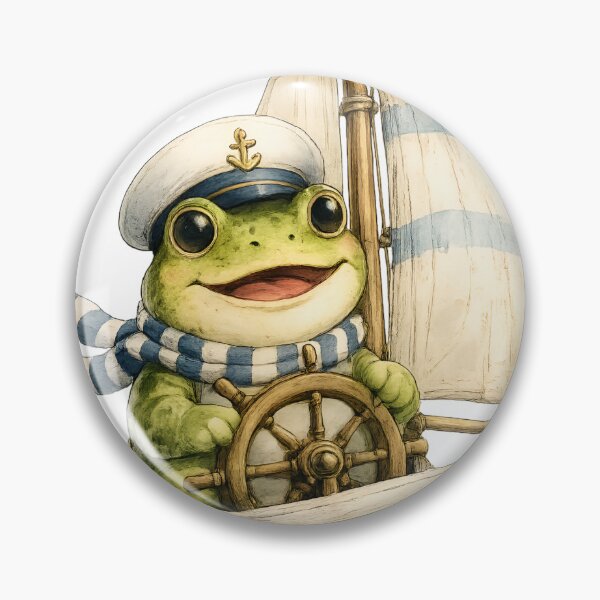 Item preview, Cute Sailor Frog Sailing Wooden Boat Watercolor Art designed and sold by UhuCriei .