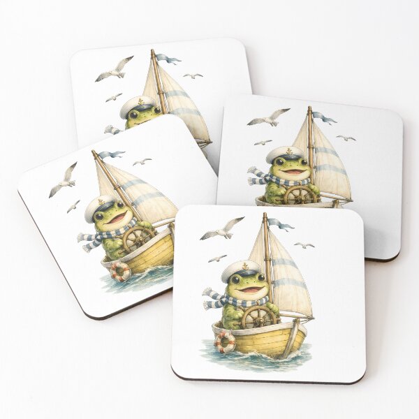 Item preview, Cute Sailor Frog Sailing Wooden Boat Watercolor Art designed and sold by UhuCriei .