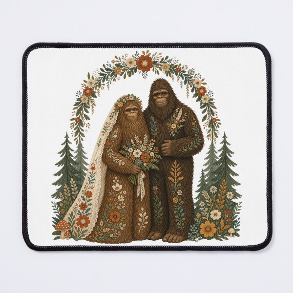 Item preview, Bigfoot Wedding, Sasquatch Bride & Groom Folk Art | designed and sold by happycottage.
