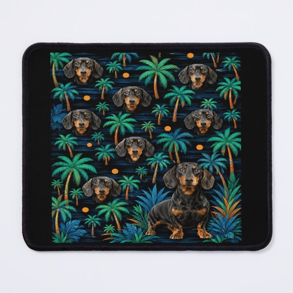 Item preview, Tropical Dachshund Night Palm Pattern designed and sold by POD DYNASTY | Original Print On Demand T-Shirt Graphics.