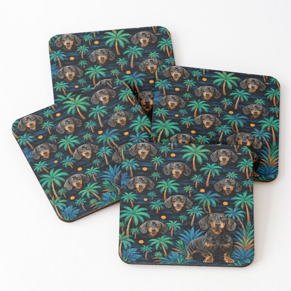 Item preview, Tropical Dachshund Night Palm Pattern designed and sold by POD DYNASTY | Original Print On Demand T-Shirt Graphics.