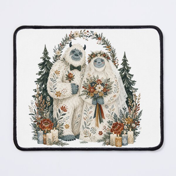Item preview, Yeti Wedding, Abominable Snowman Bride & Groom Folk Art designed and sold by happycottage.