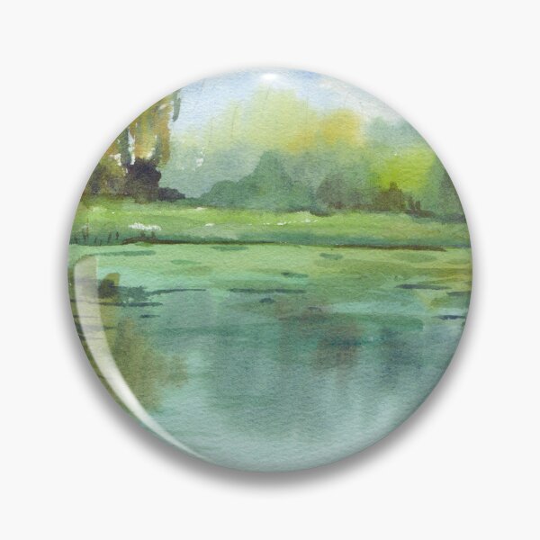 Item preview, Serene Lake Reflection - Impressionist Watercolor Green Landscape designed and sold by samahl_l.