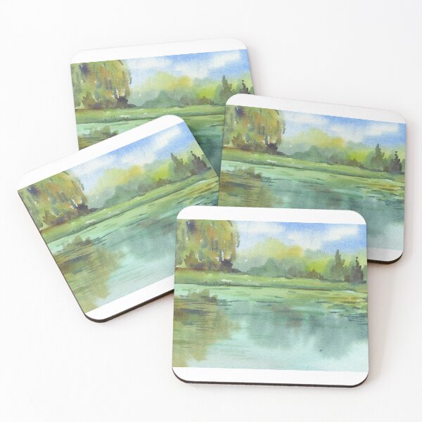 Item preview, Serene Lake Reflection - Impressionist Watercolor Green Landscape designed and sold by samahl_l.