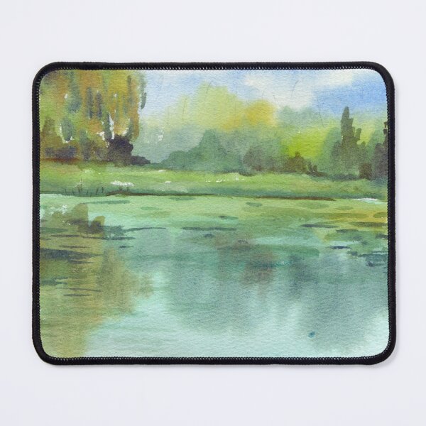 Item preview, Serene Lake Reflection - Impressionist Watercolor Green Landscape designed and sold by samahl_l.