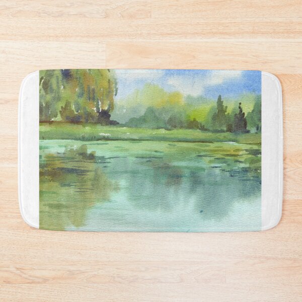 Item preview, Serene Lake Reflection - Impressionist Watercolor Green Landscape designed and sold by samahl_l.