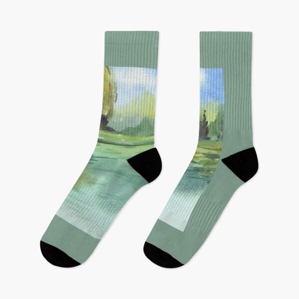 Item preview, Serene Lake Reflection - Impressionist Watercolor Green Landscape designed and sold by samahl_l.
