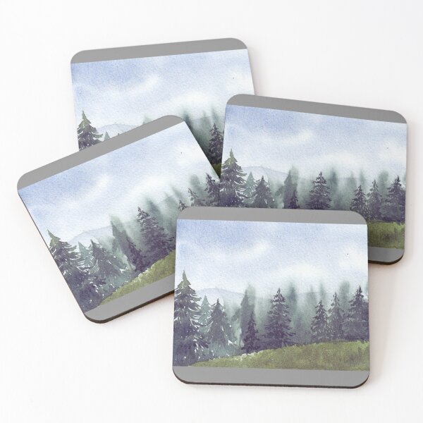 Item preview, Misty Pine Forest - Serene Watercolor Mountain Landscape Art designed and sold by samahl_l.