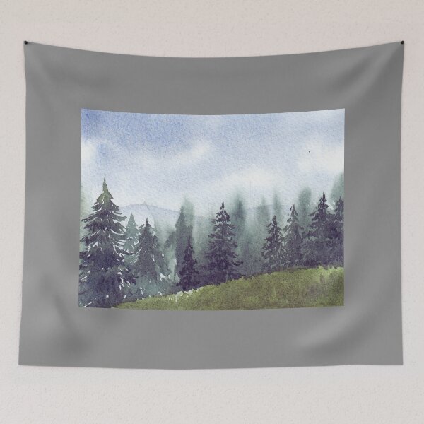 Item preview, Misty Pine Forest - Serene Watercolor Mountain Landscape Art designed and sold by samahl_l.