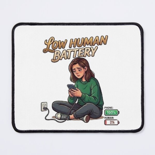 Item preview, Low Human Battery Tired Girl Phone Charging Illustration designed and sold by Northern Glow Art.