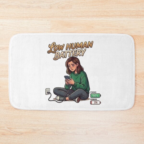 Item preview, Low Human Battery Tired Girl Phone Charging Illustration designed and sold by Northern Glow Art.