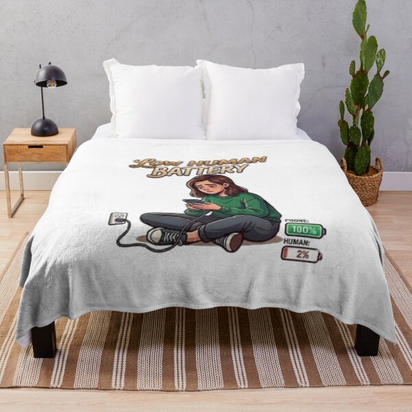 Item preview, Low Human Battery Tired Girl Phone Charging Illustration designed and sold by Northern Glow Art.