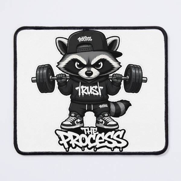 Item preview, Trust The Process Raccoon Gym Mascot Sticker | Streetwear Chibi Weightlifting Design designed and sold by Aesthicer.