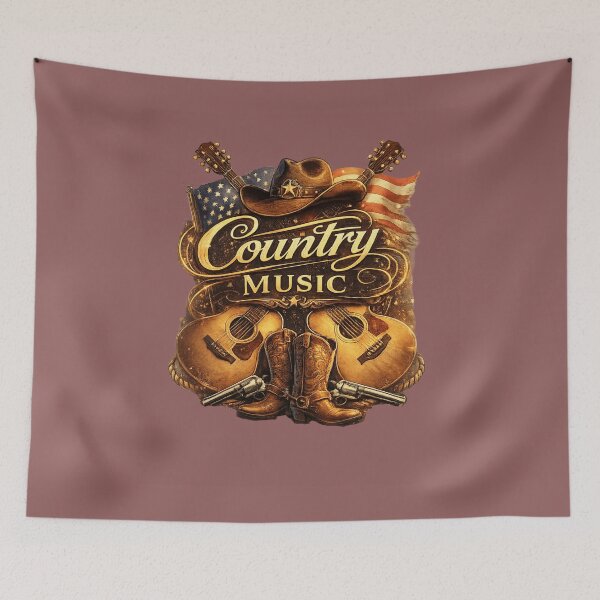 Item preview, Vintage Country Music Cowboy Boots Guitars USA Flag Western Country Lover . designed and sold by LunaPrintCo.