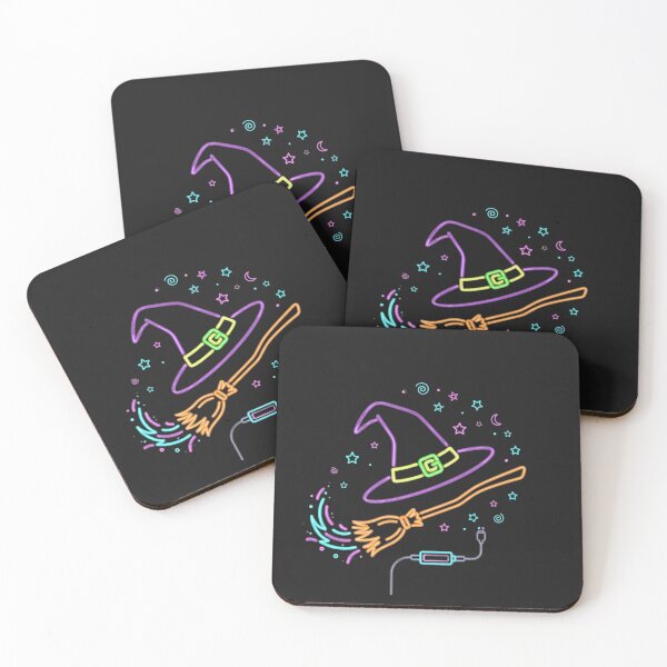 Item preview, Cyberpunk Neon Witch Hat Magic Broom - Glowing Gamer Halloween Sticker designed and sold by alalame.