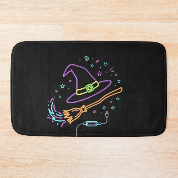 Item preview, Cyberpunk Neon Witch Hat Magic Broom - Glowing Gamer Halloween Sticker designed and sold by alalame.