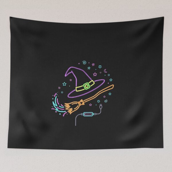 Item preview, Cyberpunk Neon Witch Hat Magic Broom - Glowing Gamer Halloween Sticker designed and sold by alalame.