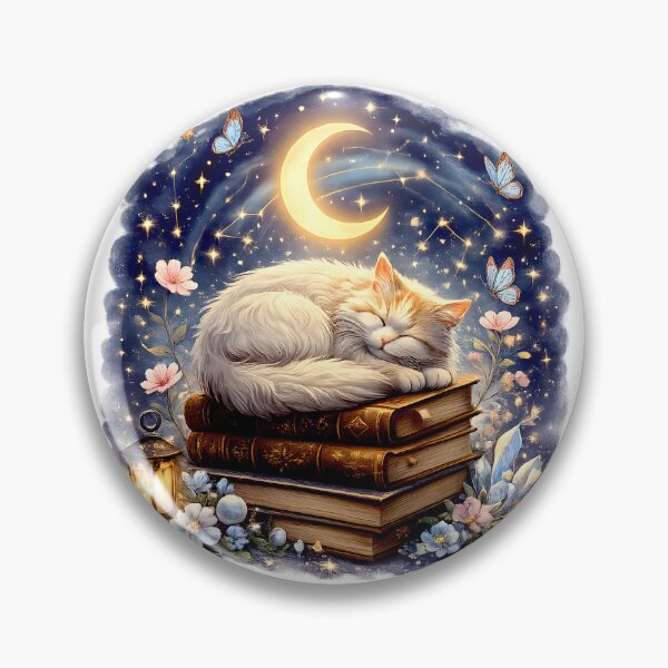 Item preview, Sleeping Moonlit Cat | Dreamy Book Lover Fantasy Art designed and sold by Clothes With Smiling Animals Walt Gral.