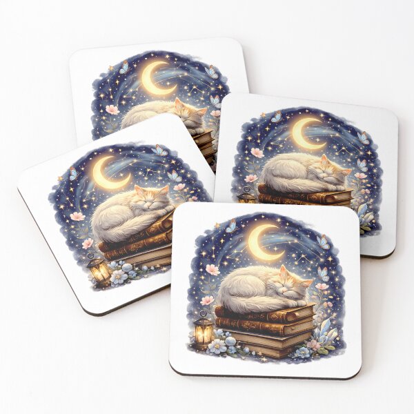 Item preview, Sleeping Moonlit Cat | Dreamy Book Lover Fantasy Art designed and sold by Clothes With Smiling Animals Walt Gral.