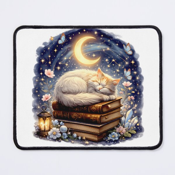 Item preview, Sleeping Moonlit Cat | Dreamy Book Lover Fantasy Art designed and sold by Clothes With Smiling Animals Walt Gral.