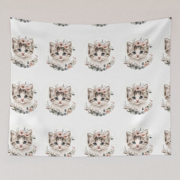 Item preview, Cute kitten with floral crown watercol designed and sold by mando24895.