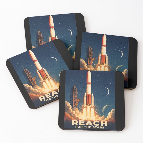 Item preview, Reach for the Stars – Retro Rocket Launch / Vintage Space Poster designed and sold by thirtyonestars.