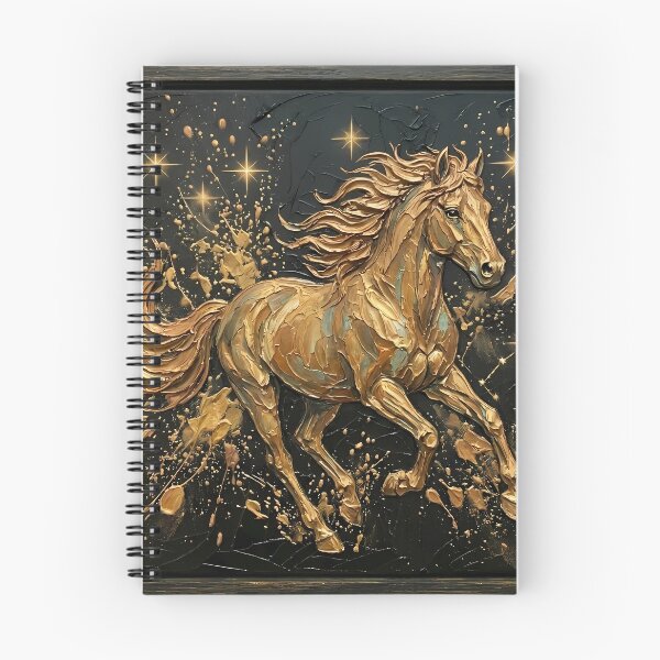 Item preview, Celestial Gold Horse - Majestic Impasto Oil Painting & Bohemian Wildlife Art designed and sold by SupernovaNote.