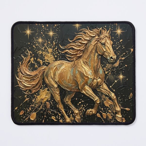 Item preview, Celestial Gold Horse - Majestic Impasto Oil Painting & Bohemian Wildlife Art designed and sold by SupernovaNote.