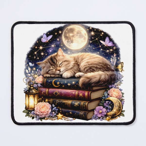 Item preview, Sleeping Moonlit Cat | Dreamy Book Lover Fantasy Art designed and sold by Clothes With Smiling Animals Walt Gral.