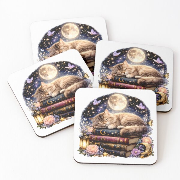 Item preview, Sleeping Moonlit Cat | Dreamy Book Lover Fantasy Art designed and sold by Clothes With Smiling Animals Walt Gral.