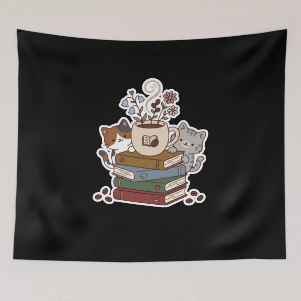 Item preview, Cute Cottagecore Cats Coffee And Books Stack Kawaii Book Lover Gift designed and sold by Art IN Pack.