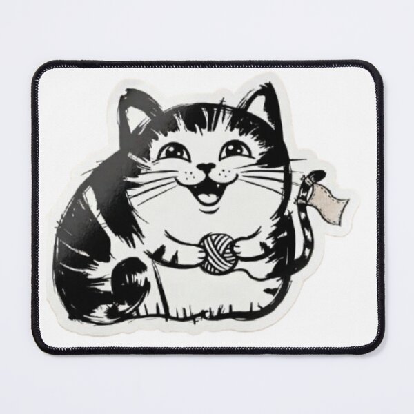 Item preview, Cute Cartoon Cat with Yarn Ball – Kawaii Black and White Kitten Illustration Sticker designed and sold by PrintforDesign.