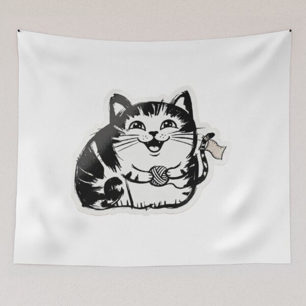 Item preview, Cute Cartoon Cat with Yarn Ball – Kawaii Black and White Kitten Illustration Sticker designed and sold by PrintforDesign.