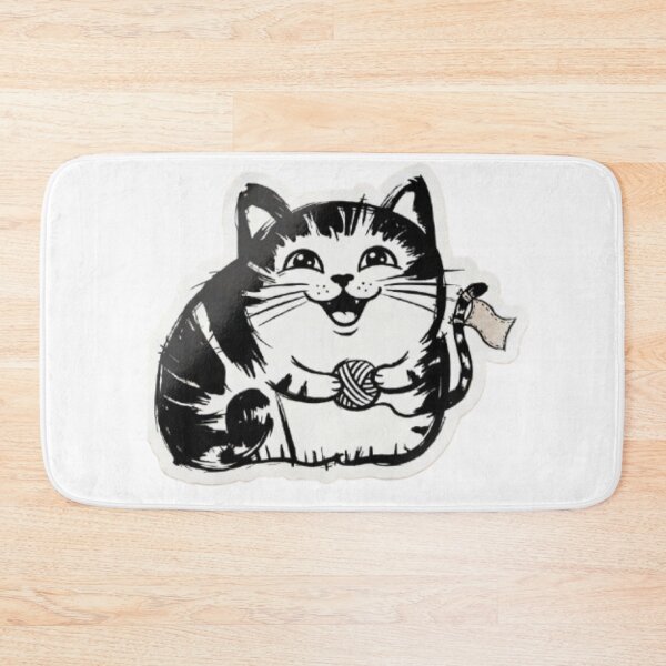 Item preview, Cute Cartoon Cat with Yarn Ball – Kawaii Black and White Kitten Illustration Sticker designed and sold by PrintforDesign.