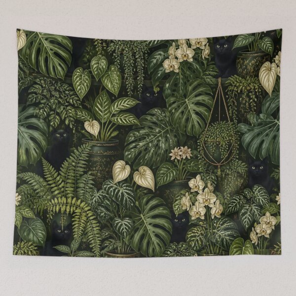 Item preview, Black Cat Botanical Greenhouse Pattern designed and sold by StickyGuys.