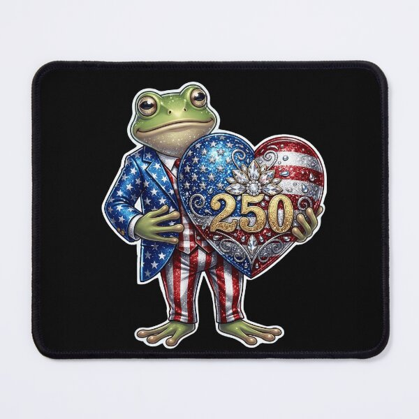 Item preview, 4th of July 2026 Semiquincentennial 250 Years of Freedom Patriotic Cute Frog Uncle Sam Suit USA Flag Heart designed and sold by Basma Designs | Retro, Kawaii Shirts & Stickers.