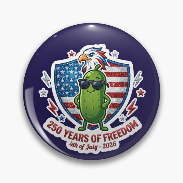 Item preview, 250 Years of Freedom 4th of July 2026 Patriotic Cute Pickle US Flag Shield American Bald Eagle designed and sold by Basma Designs | Retro, Kawaii Shirts & Stickers.