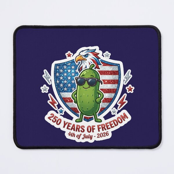 Item preview, 250 Years of Freedom 4th of July 2026 Patriotic Cute Pickle US Flag Shield American Bald Eagle designed and sold by Basma Designs | Funny Shirts, Stickers & Mugs.