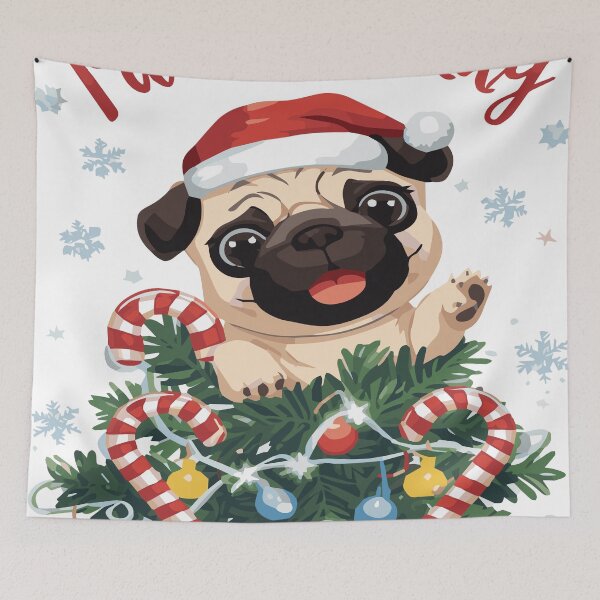 Item preview, Pug Puppy Santa Hat Christmas Tree Shirt, Cute Pug Christmas Gift, Funny Pug Xmas Tee designed and sold by Wearable Canvas...