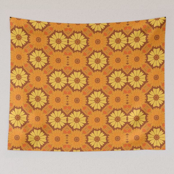 Item preview, Retro Floral Pattern | Vintage 70s Orange Daisy Seamless Design | Boho Flower Aesthetic designed and sold by MoodLay.