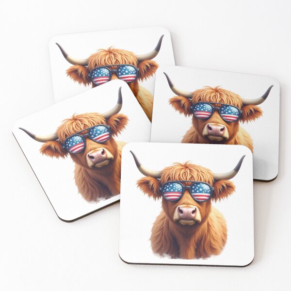 Item preview, Cool Patriotic Highland Cow with USA Flag Sunglasses 4th of July designed and sold by VeloraCrafts.