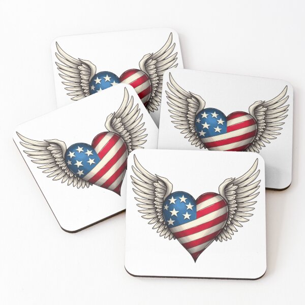 Item preview, Patriotic USA Flag Heart with Wings Vintage American Pride designed and sold by VeloraCrafts.