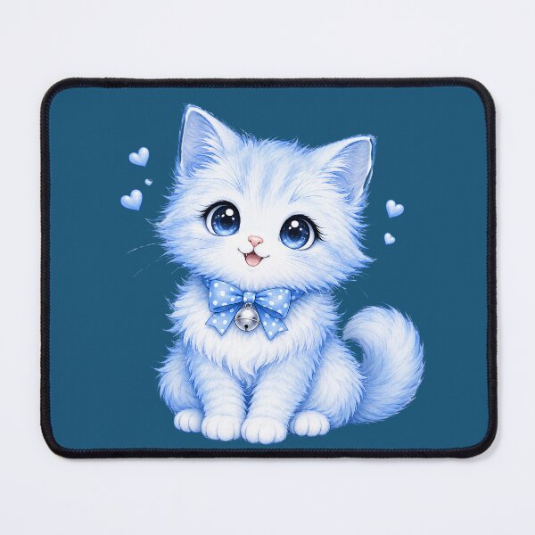 Item preview, Adorable Fluffy Blue Kitty Bow and Hearts designed and sold by digitalbob60.