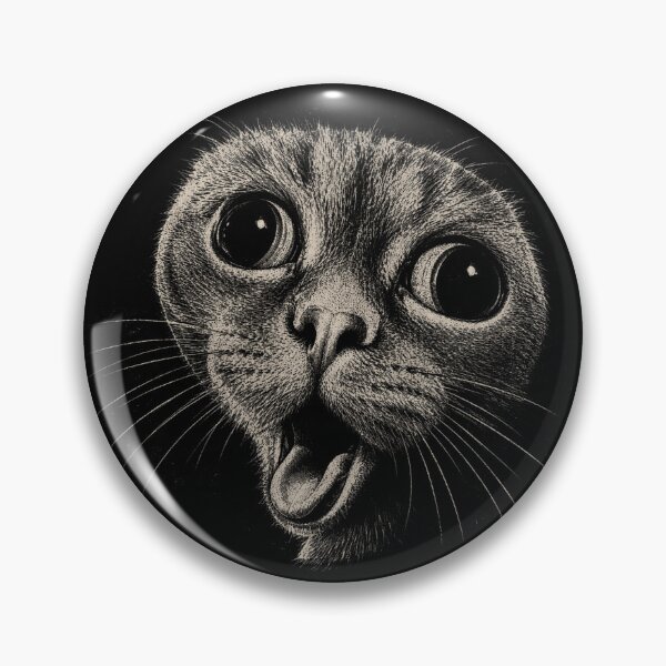 Item preview, Funny Surprised Cat Face Monochrome Illustration designed and sold by Retro Moon Studio.