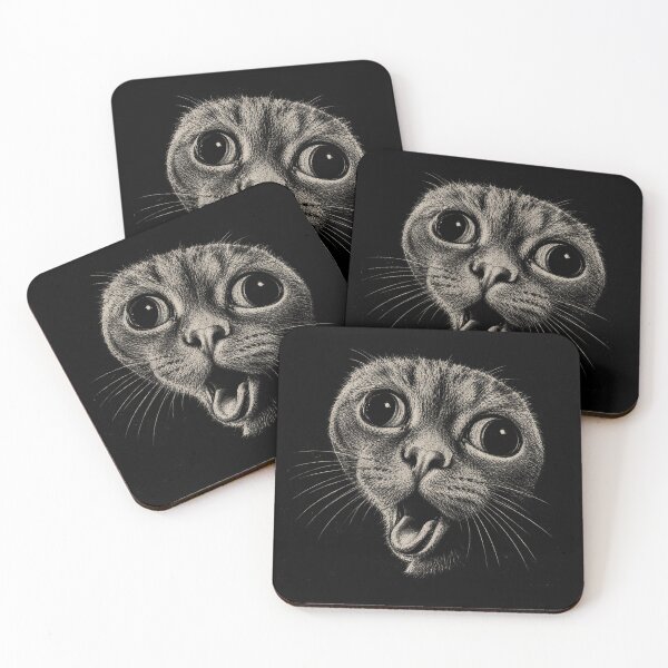 Item preview, Funny Surprised Cat Face Monochrome Illustration designed and sold by Retro Moon Studio.