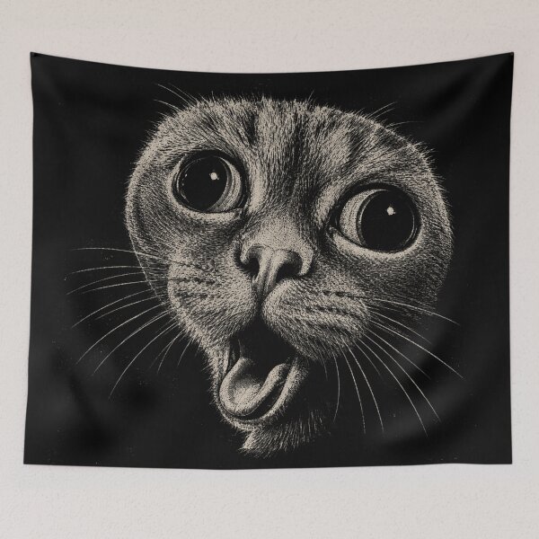 Item preview, Funny Surprised Cat Face Monochrome Illustration designed and sold by Retro Moon Studio.