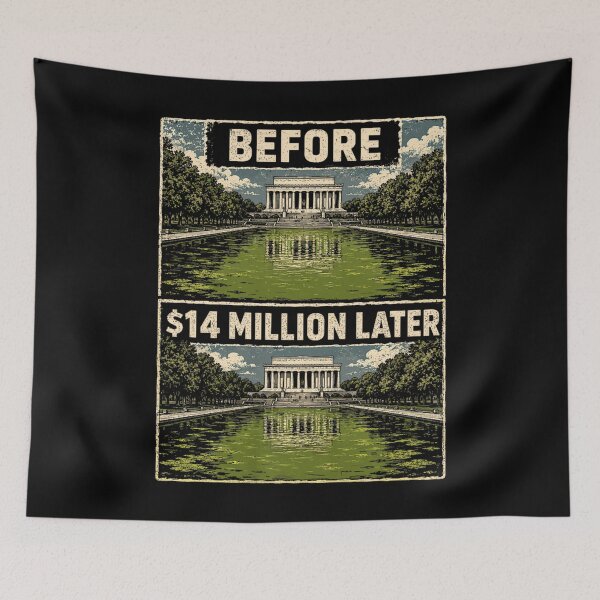 Item preview, Lincoln Memorial Reflecting Pool Funny Algae Before And After Satire designed and sold by Ali-printshop.