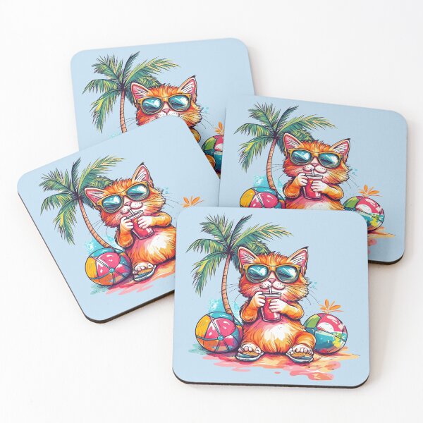 Item preview, Chubby Ginger Cat Sipping Beach Drink designed and sold by grenithh.