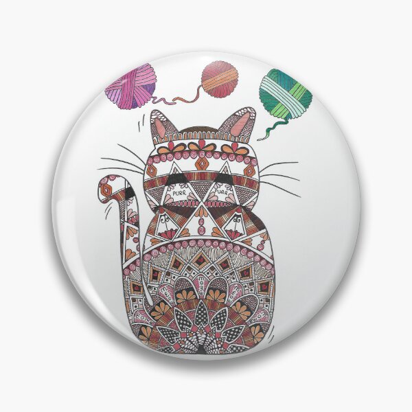 Item preview, Jonesy - Hand Drawn Cat Mandala With Wool Balls designed and sold by AJPrettyObscene.